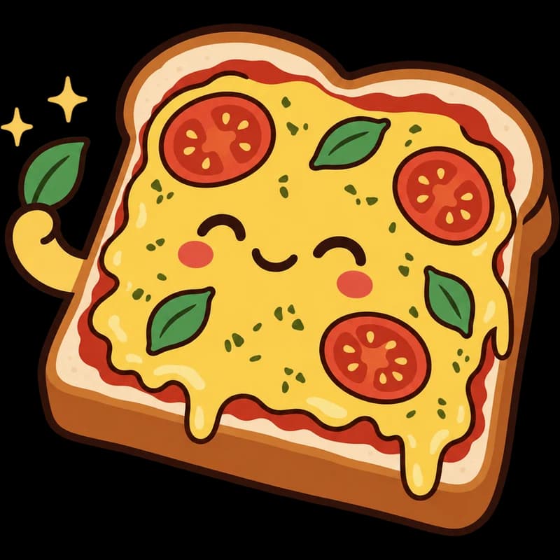 O Pão Pizza flutuando, leve, com uma folha de manjericão